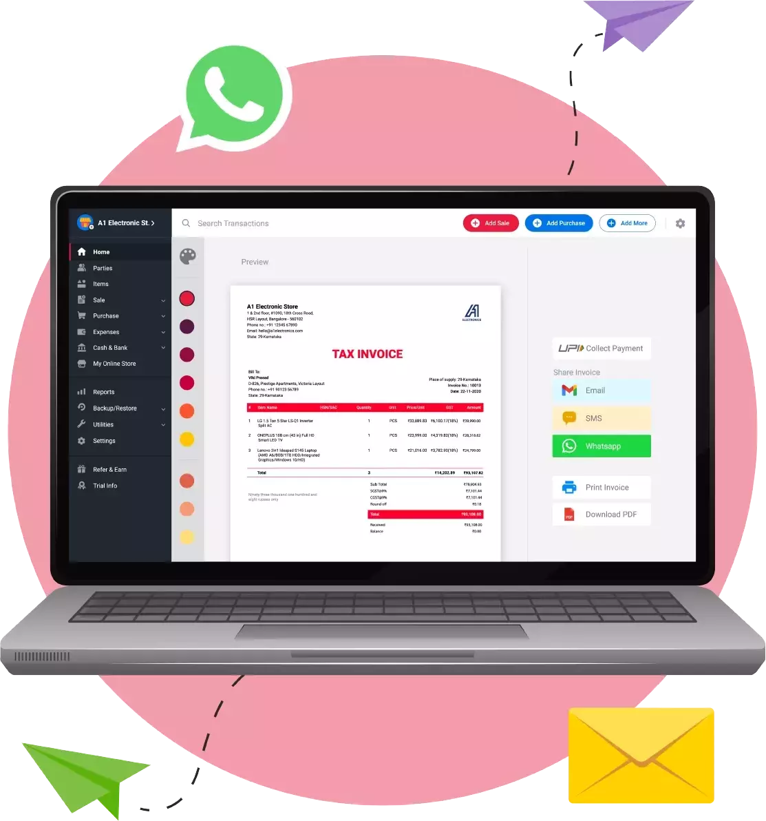 Create GST Bills online and share them with customers